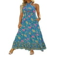 thumbnail image 4 of Femmes Été Crossover Licol Cou Sans Manches Plaid Coupé Dos Flowy une Ligne Maxi Robe Rose XL, 4 of 7