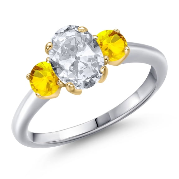 Gem Stone King 10K Two Tone Gold White Topaz and Yellow Sapphire Engagement Ring for Women | 2.22 Cttw | Oval 8X6MM | Gemstone November Birthstone | Size 8