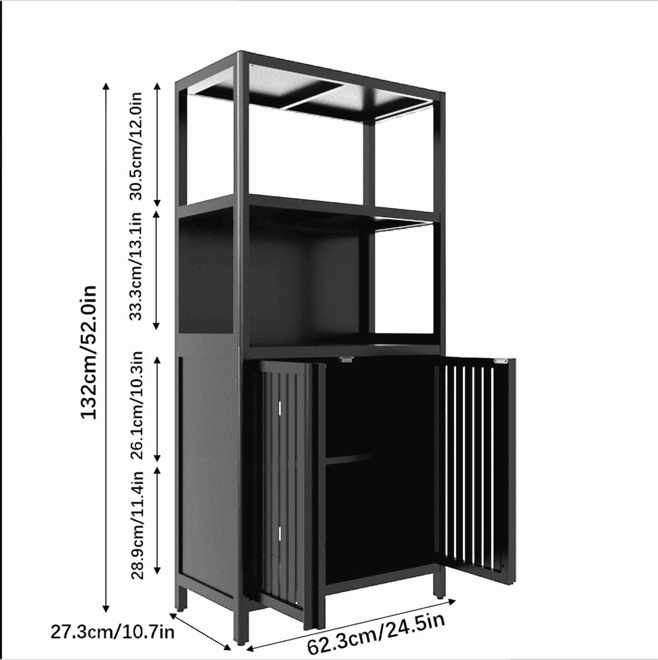 Yoneston 4-Tier Bamboo Bathroom Shelf Storage Cabinet, Freestanding Floor Cabinet with 2 Doors, Display Shelves for Living Room, Black