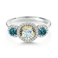 thumbnail image 2 of Gem Stone King 0.72 Ct Sky Blue Aquamarine London Blue Topaz 925 Silver and 10K Yellow Gold 3 Stone Women's Lab Grown Diamond Ring (Size 5), 2 of 3