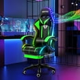 thumbnail image 2 of Hoffree Gaming Chair with Bluetooth Speakers and Footrest Massage Office Chair with LED Lights Ergonomic Game Chair High Back with Lumbar Support and Headrest Adjustable Swivel for Adults 300lb, 2 of 10