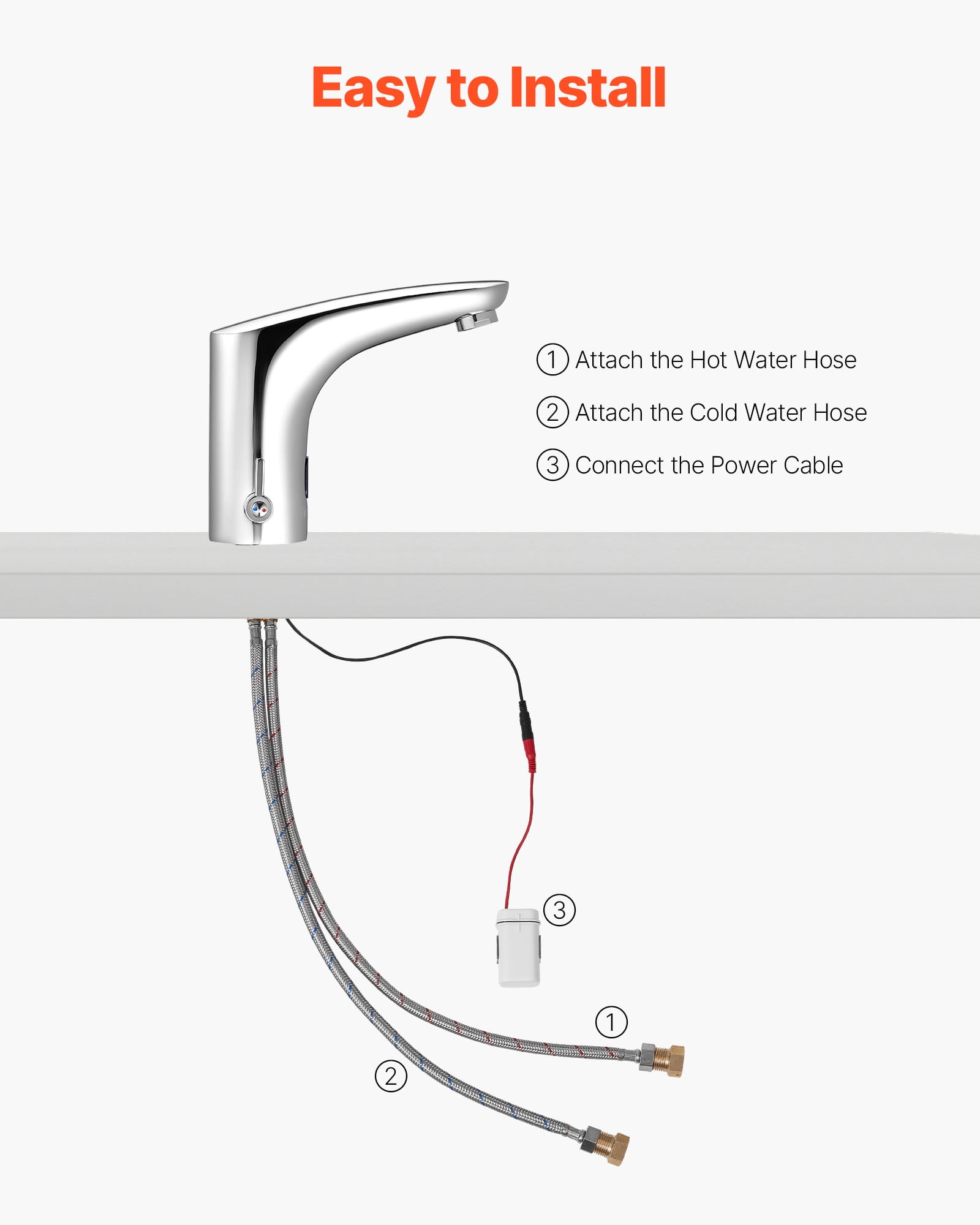 VEVOR Touchless Bathroom Sink Faucet, Automatic Motion Sensor Restroom Toilet Faucet, HandsFree Adjustable Cold Hot Single Handle Water Mixer Battery Operated for 9/16 in Pipe,Chrome Plated Silver