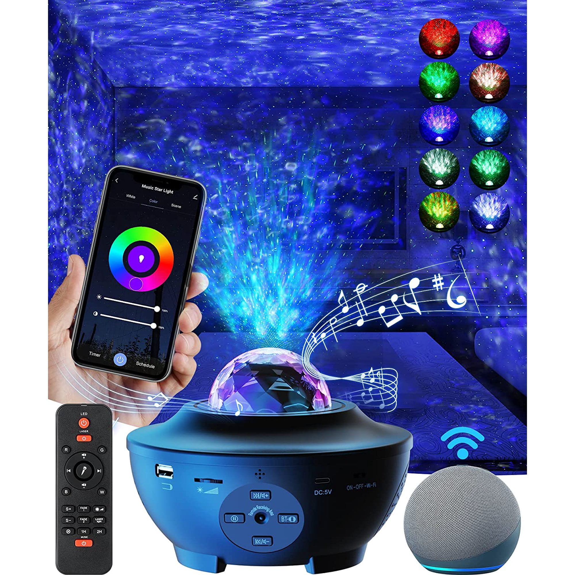 Galaxy Projector with Bluetooth Music Speaker Smart Version 3 in 1 Ocean Wave Projector Timer & Smart App Remote and Voice Control Star Sky Night Light for Kids Bedroom/Game Rooms/Home Theatre/Room Decor/Night Light Ambiance Star Projector