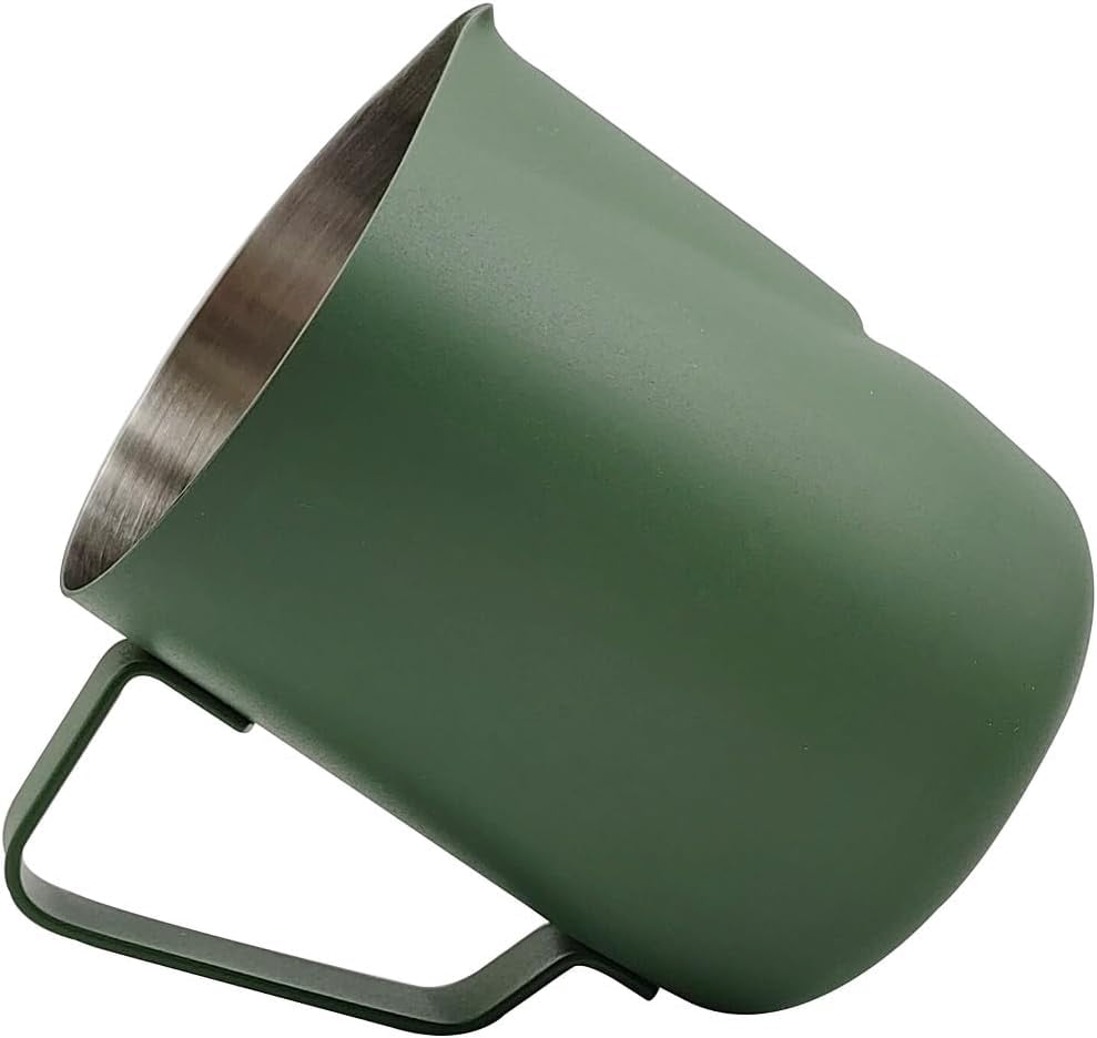 ABPETE Stainless Steel Espresso Steaming Pitchers Frothing Pitcher Jug Coffee Milk Frothing Cup, Coffee Steaming Pitcher - Dark Green, 12 oz(350 ml)