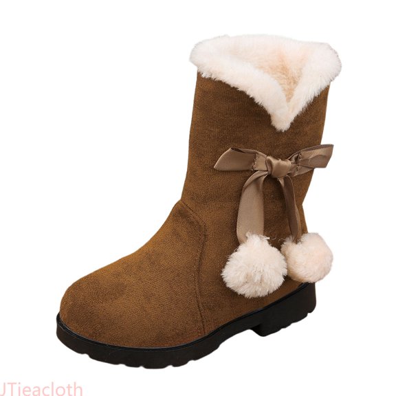 JTieacloth Toddler Girls Snow Boots Fashion Fall Children Girls Sports Shoes Flat Thick Bottom Non Slip Easy To Wear PU Upper Comfortable Boots,Brown