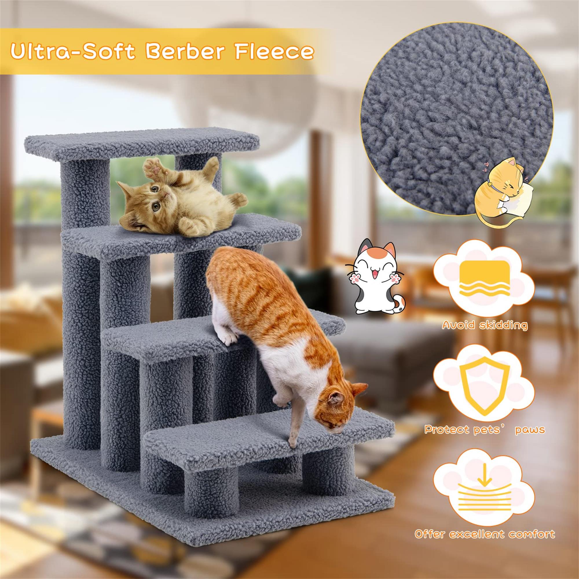 Kadyn 24" Pet Stairs for Small Pet, 4-Step Ramp for Beds and Couch with Non-Slip Carpeted Indoor Ladder, Cat Tree Climber, Gray Kadyn 24" Pet Stairs for Small Pet, 4-Step Ramp for Beds and Couch with Non-Slip Carpeted Indoor Ladder, Cat Tree Climber, Gray