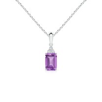 ANGARA Natural Emerald-Cut Amethyst Pendant with Diamond Trio in 925 Sterling Silver for Women (Size-6x4mm) | February Birthstone, Anniversary, Jewelry Gift for Women | Natural Amethyst Necklace