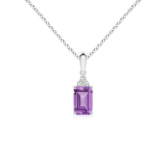 ANGARA Natural Emerald-Cut Amethyst Pendant with Diamond Trio in 925 Sterling Silver for Women (Size-6x4mm) | February Birthstone, Anniversary, Jewelry Gift for Women | Natural Amethyst Necklace