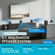 Acoustic Audio by Goldwood AA5240 Home Theater 5.1 Bluetooth Speaker System with Optical, USB and SD Inputs, Black