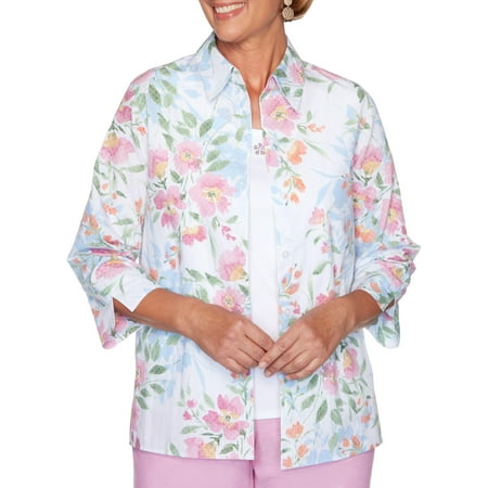 Alfred Dunner Plus Garden Party Floral 2 Piece Button Up Top