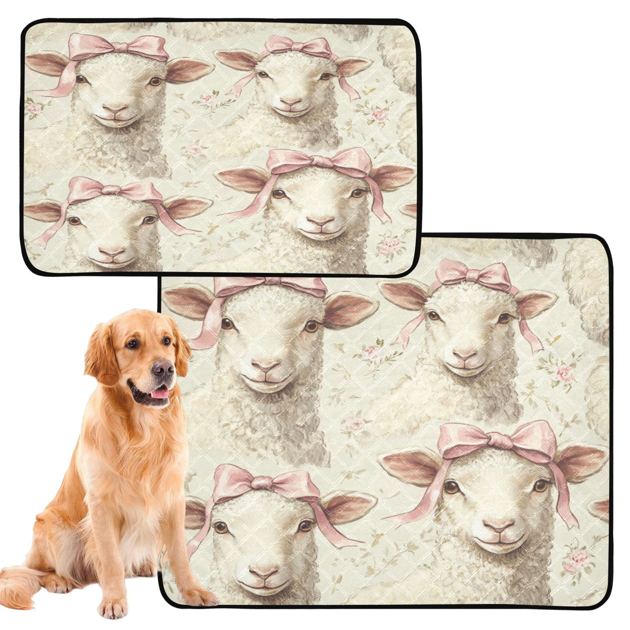 Qxltty Sheep with Bows Tied To Their Heads Pattern Cat litter Pads Pet Set of 3 Diaper Mats Center Anti-leakage Layer Absorbent Soft and Comfortable