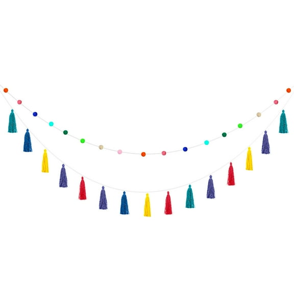 YIHONGMU Tassel Garland Pom Pom Bohemian Wall Hanging Decor Set