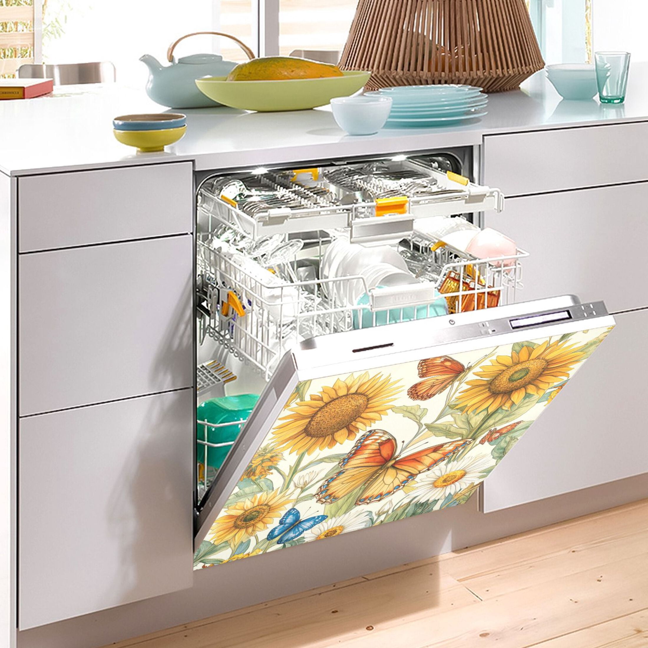 Dishwasher Magnetic Sticker 23x26 Inch Refrigerator Magnetic Sticker Washing Machine Magnetic Sticker Kitchen Panel Magnetic Sticker Home Decor Lovely Orange Butterflies
