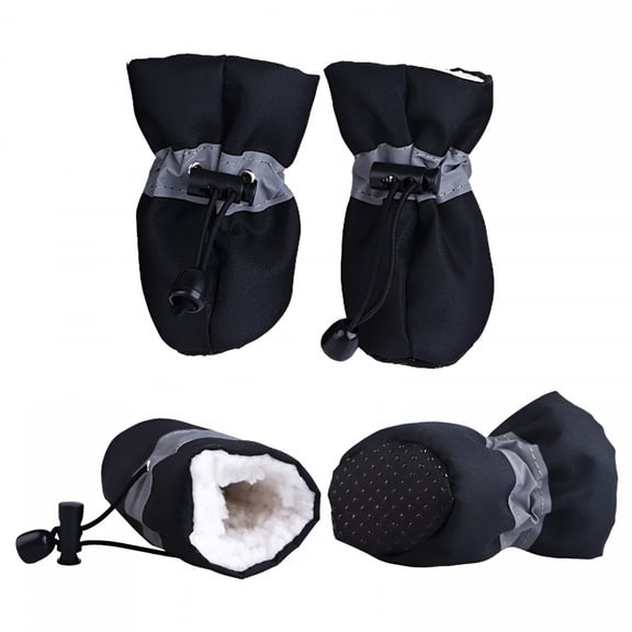 TELOLY 4Pcs Waterproof Winter Pet Dog Shoes Anti-Slip Rain Snow Boots Footwear Thick Warm for Small Cats Dogs Puppy Dog Socks Booties Black L