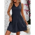 thumbnail image 4 of WIZUTIZ Summer Dresses for Women 2025 Trendy Loose Fit High Waist Smocked Solid Pleated Dress Sleeveless V-Neck Sun Dresses for Womens Mini Dress Breathable Club Dress Blue, 4 of 6