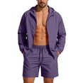 thumbnail image 1 of Ensemble de Veste à Capuche pour Hommes, Chemise de Protection Solaire et Shorts pour Hommes, Tenues d'Été Légères, Survêtement Décontracté Deux Pièces pour Extérieur, Randonnée, Usage Quotidien, 1 of 9