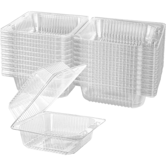 50 Count Clear Plastic Hinged Take Out Containers Clamshell Takeout Tray Food Clamshell Containers Outside Diameter 5.3 x 4.7 inch for Dessert, Snacksetc, Cakes Slice, Cookies, Salads