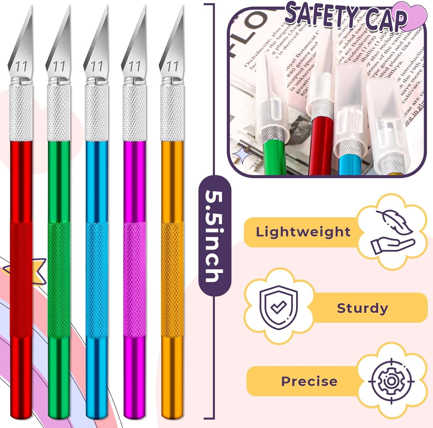 DIYSELF 50-Piece Exacto Knife, Hobby Knife Set for Crafting, Leather, Wallpaper (Pink)