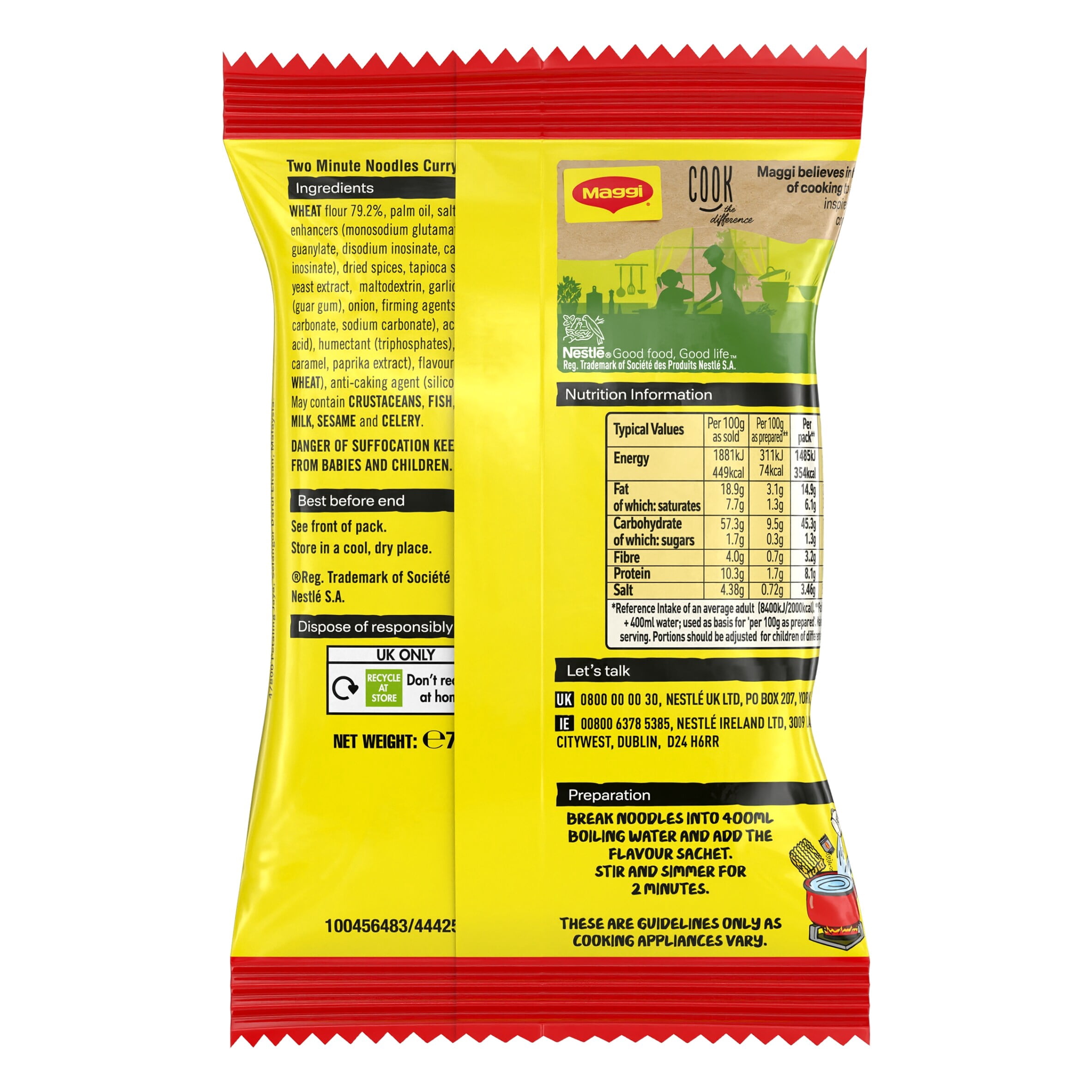 Maggi 2-Minute Instant Noodles - Curry Flavour 5x79g, Imported from Britain