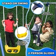 Sportspower Swing and Play Galvanized Metal Swing Set with 2 Swings, Standing Swing, Roman Glider, 38in Saucer Swing, 5ft Slide , Bonus Anchor Kit Included