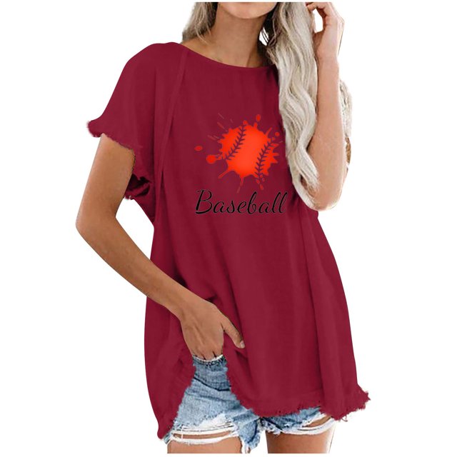 Camiseta informal para mujer, blusa estampada con cuello redondo y manga corta, Tops OAVQHLG3B Store lin121212
