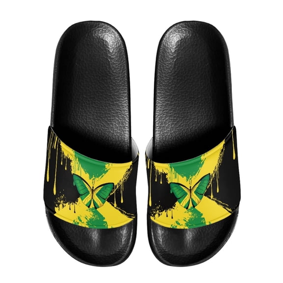 HELLHERO Jamaican Flag Butterfly Print Slippers, Soft Comfortable Slide Sandals for Summer with Non-Slip Flat