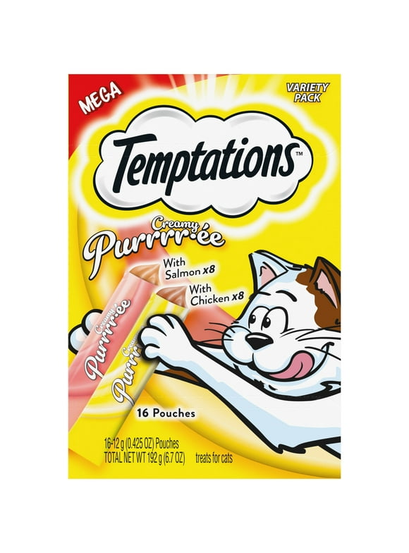 Temptations Creamy Puree Lickable Variety Pack Treats For Cats, 6.7 Oz Pouch (16 Pack)