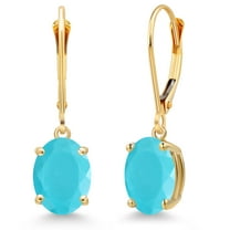 Gem Stone King 14K Yellow Gold Green Turquoise Earrings for Women | 3.00 Cttw | Gemstone Birthstone | Oval 9X7MM