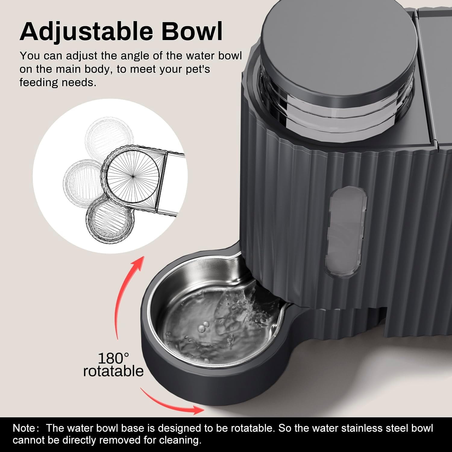 Nomipaw Gravity Automatic Food Feeder and Water Dispenser, 0.8Gal Large Capacity, 2 in 1 Set, 304 Stainless Steel Bowl, Removable and washable, For All Size Dogs & Cats, Dark Gray