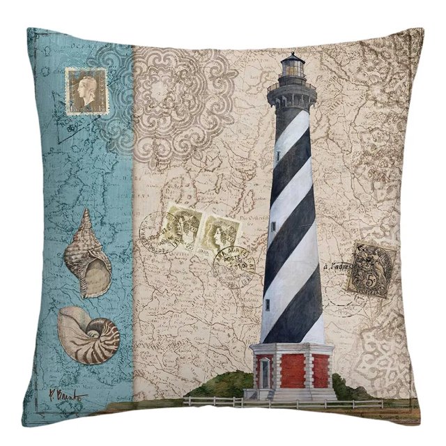 Funda de almohada de felpa de Faro de mar con conchas, funda de cojín de sofá para mejorar el hogar, decoración del hogar, 40x40, 60x60