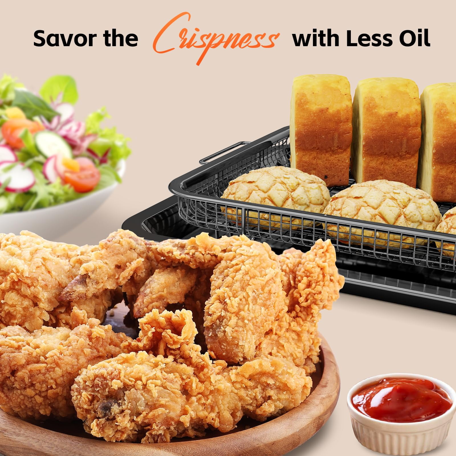 Air Fryer Basket for Oven,Oven Air Fryer Basket and Tray with 30 PCS Parchment Papers,2 Set Stainless Steel Air Fryer Pan and Crisper Tray for Baking Grilling XL(18.8" x 12.8" inch)