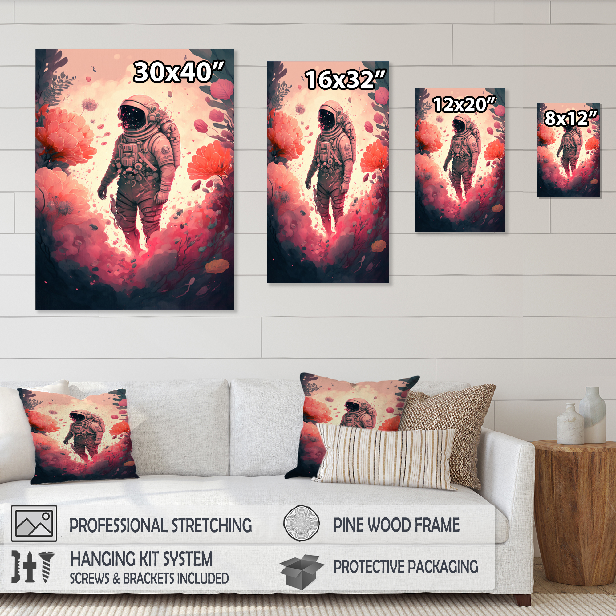 Designart Astronaut Floral Dream II Canvas Wall Art