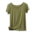 thumbnail image 4 of DHFJKG Basic Tees For Women Summer Ribbed Lettuce Trim Short Sleeve T Shirt Casual Loose Fit Crew Neck Tee Soft Tops, 4 of 4