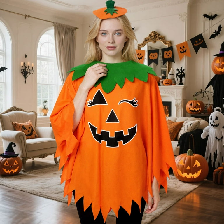 knee length dresses for ladies Funnlot Halloween Pumpkin Costume Adult Women Pumpkin Halloween Costumes  Halloween Pumpkin Fancy Dress Pimpkin Outfit with Hat Pumpkin Bag Pumpkin  Glasses for Halloween Adult Pumpkin Costume main image 0