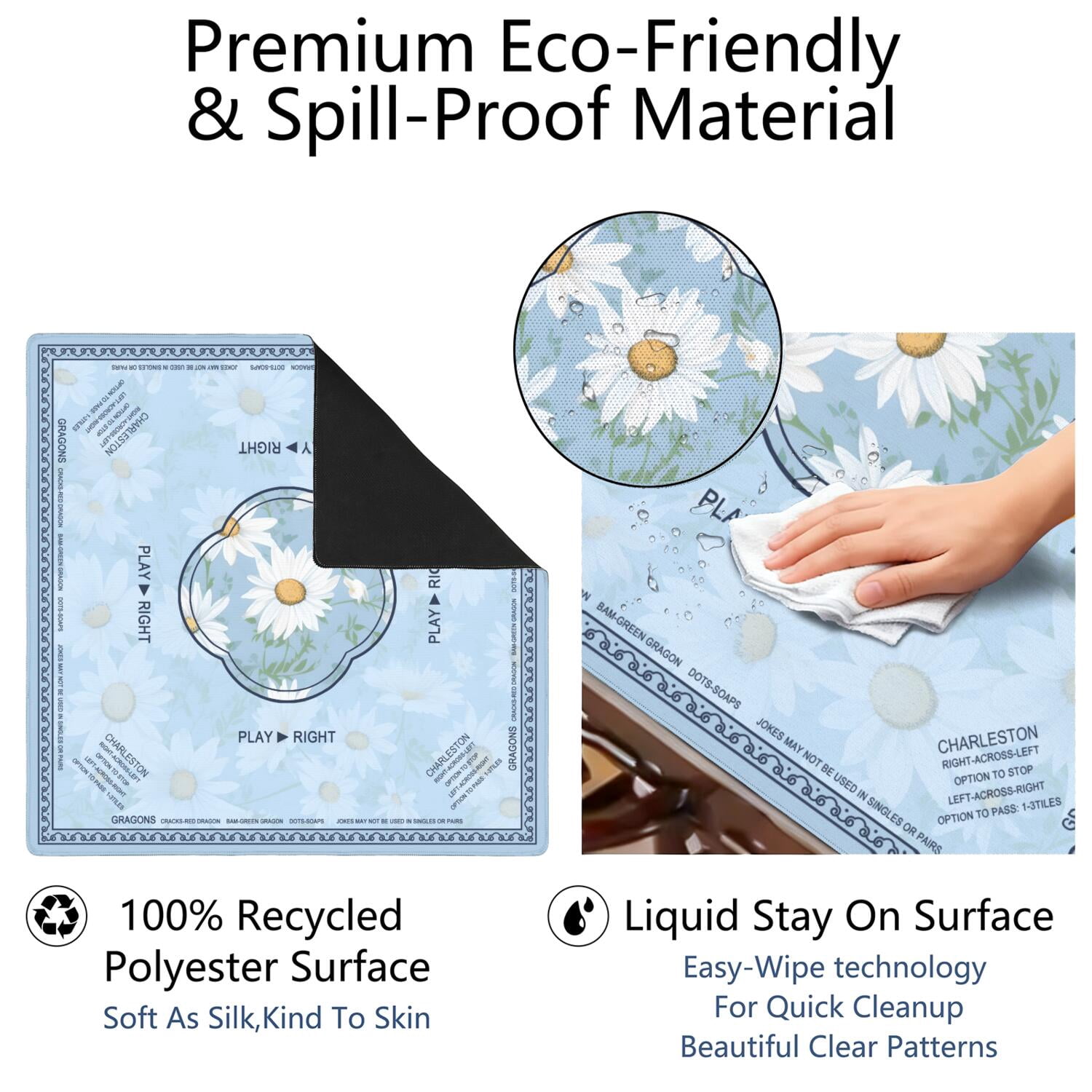 Daisy Mahjong Mat with Rules, 31.5*31.5in Anti Slip American Mahjong Mat for Table, Noise Reduction, Neoprene Mah jongg Mats with Carrying Bag & 3 Dices, Mahjong Supplies Gift, Board Tile Games Mats