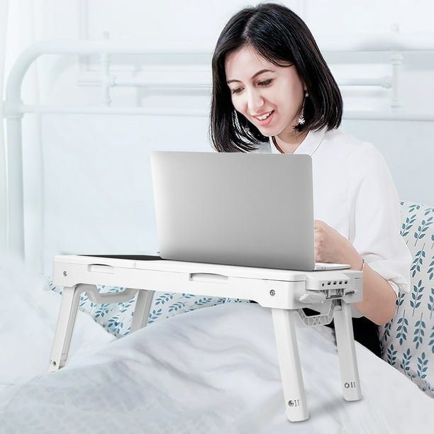 TeqHome Table pour ordinateur portable avec ventilateur réglable 4 ports  USB et pieds pliables pour ordinateur portable avec support pour canapé,  lit