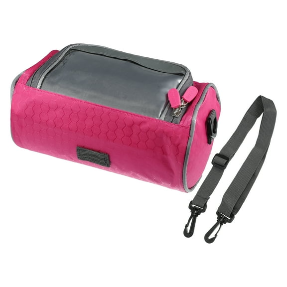 Unique Bargains Bike Handlebar Bag with Touch Screen Phone Holder Front Storage Bag for Road Mountain Bike Rose Red