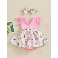 thumbnail image 2 of Biezeib Infant Baby Girls Easter Romper Dress Fly Sleeve V-Neck Floral Bunny Print Jumpsuit with Bow Headband, 2 of 9