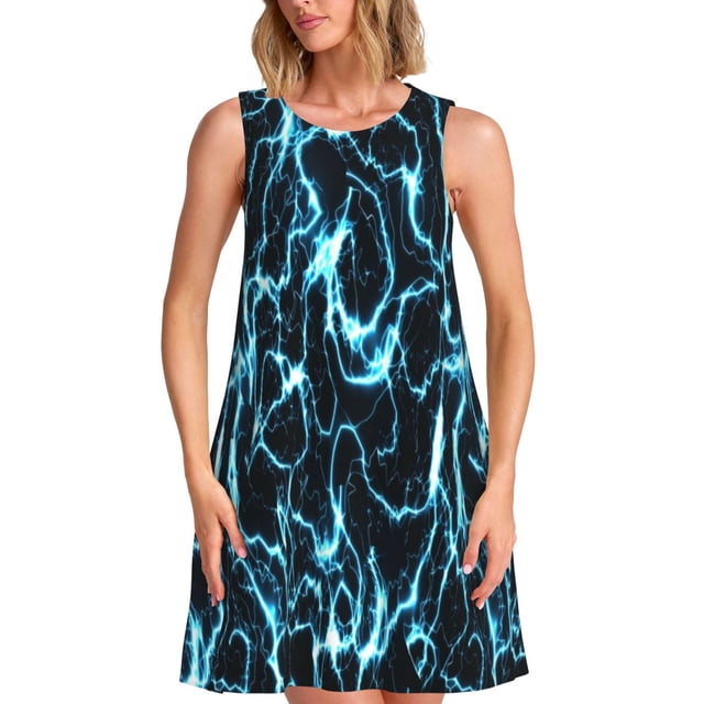 Fotbe Lightning Vestido de Verano sin Mangas para Mujer – Vestido Midi Línea A, Estilo Camiseta Floral, Vestido Playero Casual y Fluido