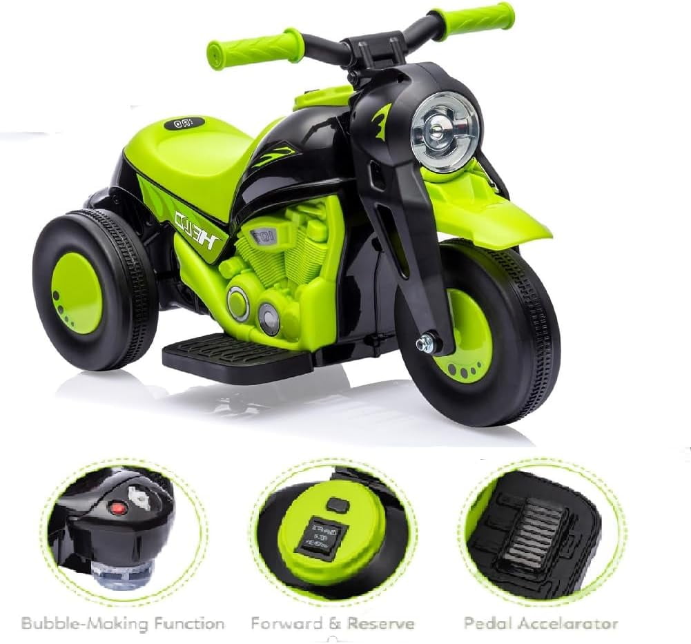 NEILA 6V 15W Kids Motorcycle with Bubble Function Battery Powered Ride on Motorbike Toy With LED Headlights, Music, 3 Wheels Kids Ride On Bubble Motorbike,for Kids Ages 3+ Boys Girls Green