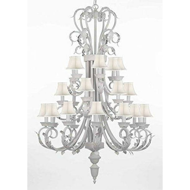 Harrison Lane J2 1124 24 Light 30 Wide Wrought Iron Chandelier White Com Wide Wrought Iron Chandelier White, Harrison Lane Wrought Iron And Crystal White Chandelier