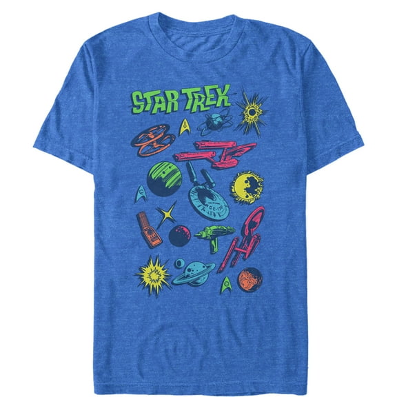 Men's Star Trek Neon Starfleet Collage  Graphic Tee Royal Blue Heather X Large
