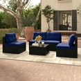 thumbnail image 4 of Gymax 5 PCS Patio Furniture Set w/ Seat & Back Cushions Tempered Glass Tabletop Navy, 4 of 9