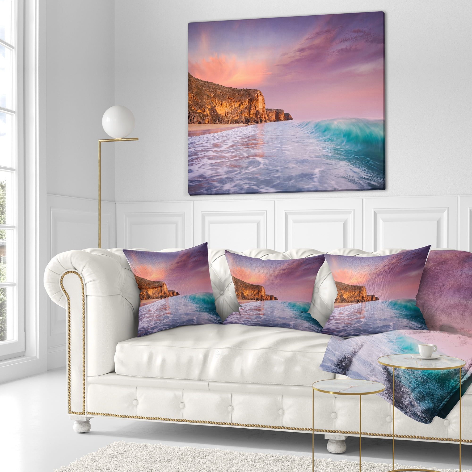 Designart Beautiful Paradise Sunset - Seascape Throw Pillow - 16x16