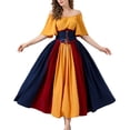 thumbnail image 2 of Meichang Medieval Renaissance Dress for Women Vintage Short Sleeve Color Block Patchwork Peasant Dresses with Corset Lace Up Victorian Gothic Dress, 2 of 10