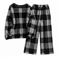 thumbnail image 3 of Two Piece Plaid Set for Women Long Sleeve Crew Neck Tops Wide Leg Pants Fall Winter Thicken Warm Soft Lounge Home Wear (XL, Dark Gray), 3 of 7