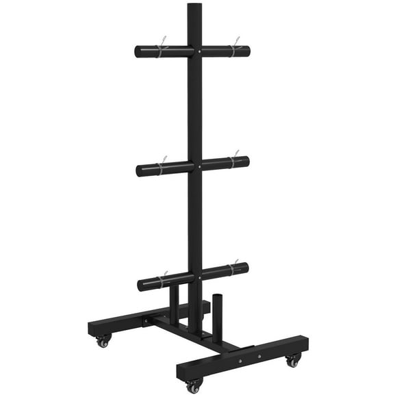 Soozier Olympic Weight Plate Rack with 4 Wheels, for 2" Plates and Bars
