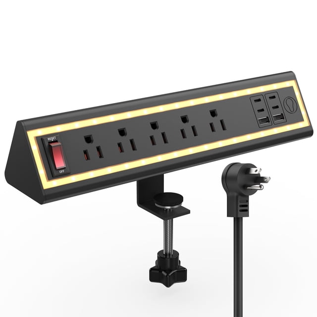 Regleta de enchufes NYYTGE con abrazadera para escritorio, carga rápida de 40 W, ajuste de 1,69"