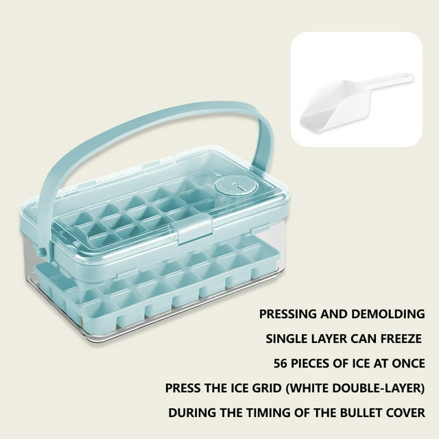 Meitianfacai 56 Cells Double Layer Single Layer Silicone Press Ice Cube with Small Shovel Home Kitchen Ice Maker Ice Storage Box Press-type Easy-release Ice Lattice