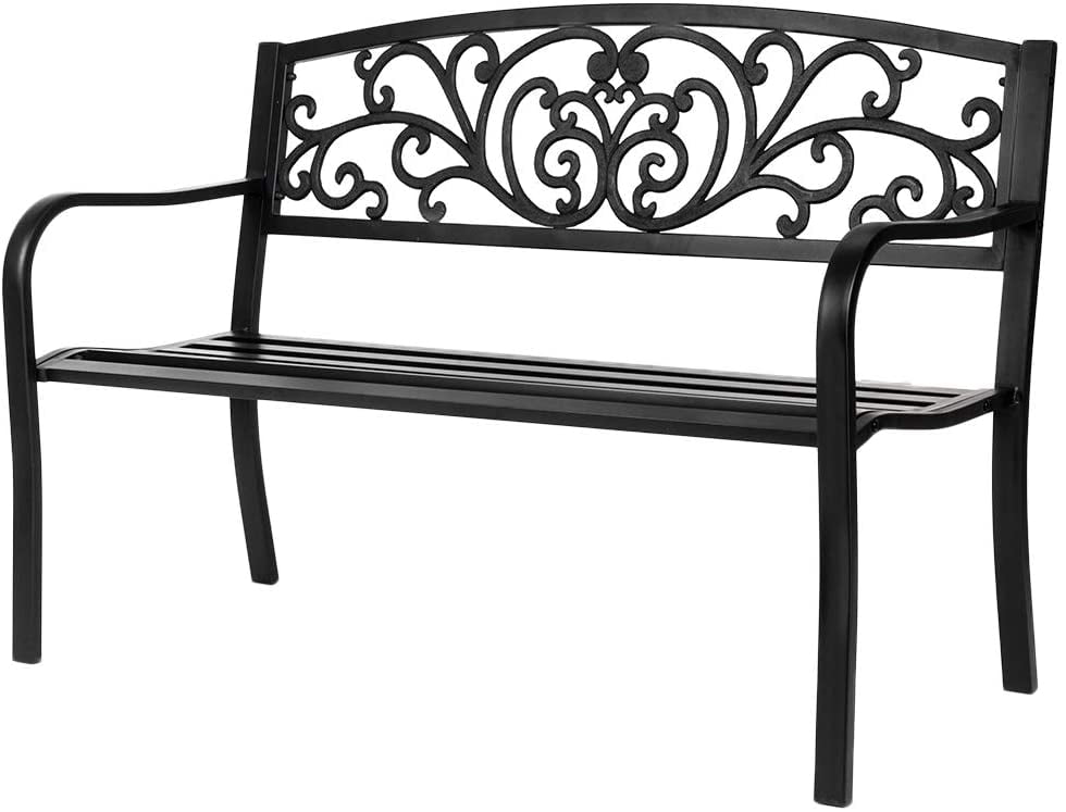 50" Patio Park Garden Bench Outdoor Metal Benches,Cast Iron Steel Frame